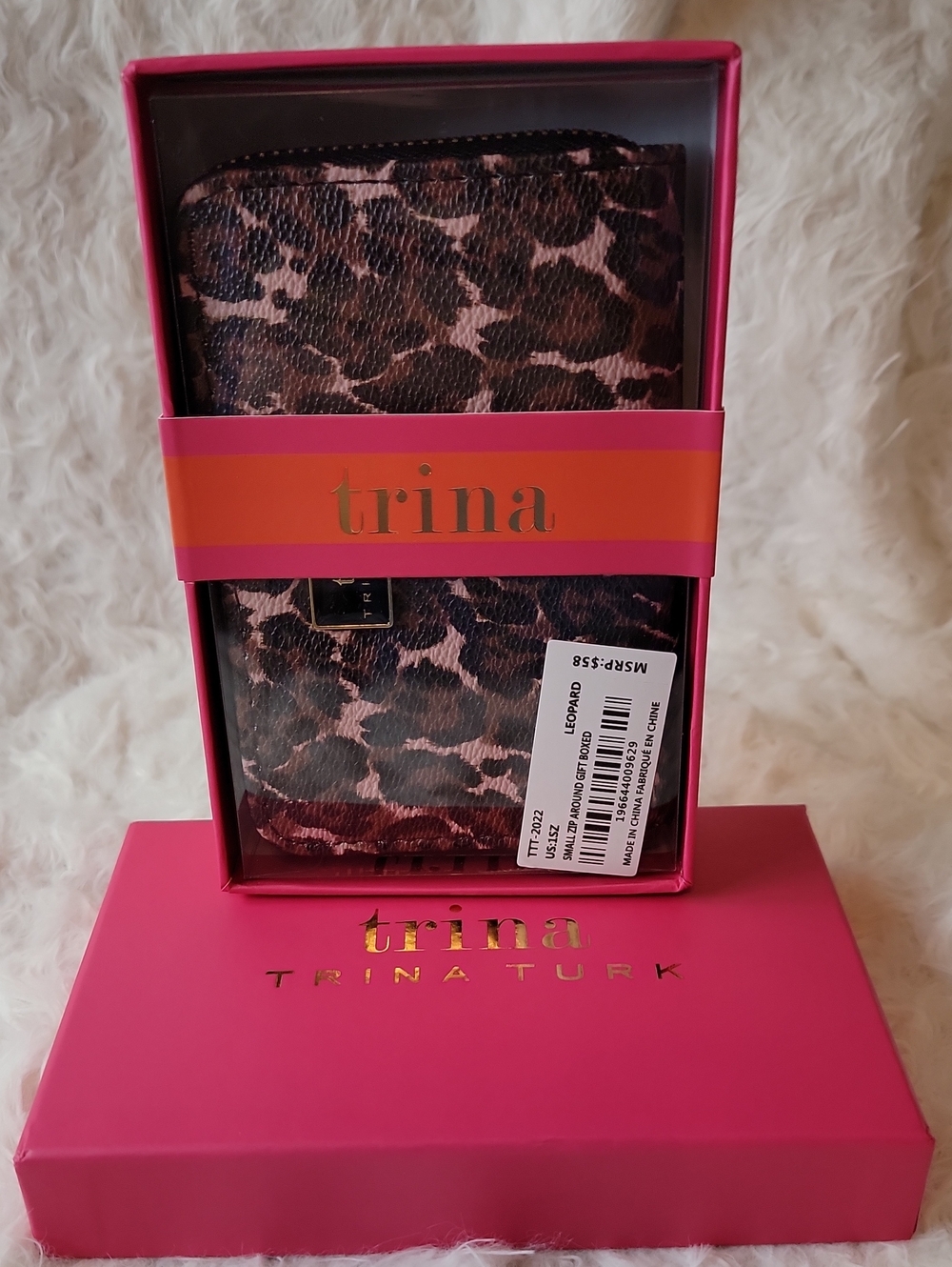 NWT Trina Turk Pink and Black Leopard Wallet with Gift Box